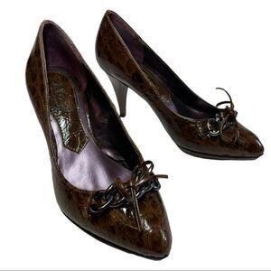 1 to 3 Brown Heels  Faux Embossed Croc 37 One to Three